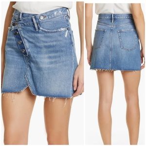Frame Exposed-Fly Overlap Waist Denim Miniskirt [2244]